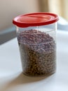 raw lentils closeup in a glass jar close up on white background Royalty Free Stock Photo