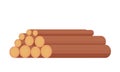 Raw log or wood stack for further processing in the forest industry or for use as fuel. Vector flat style illustration