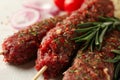 Raw lula kebab, herbs and spices, close up Royalty Free Stock Photo