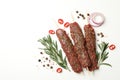 Raw lula kebab, herbs and spices on white background Royalty Free Stock Photo