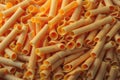 Raw macaroni pasta background. Top view. Food background. generative ai Royalty Free Stock Photo