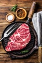 Raw marbled beef steak on grill pan