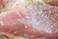Raw marinated pork chops with spices and herbs,close up Royalty Free Stock Photo