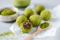 Raw matcha green tea energy balls Royalty Free Stock Photo