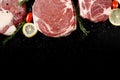 Raw meat, beef steak on black background Royalty Free Stock Photo