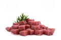 Raw meat, beef steak sliced in cubes Royalty Free Stock Photo