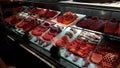 Raw meat on display at butcher shop in Rome, Italy Royalty Free Stock Photo