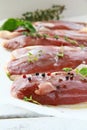 Raw meat, duck fillet with spices Royalty Free Stock Photo