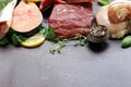 Raw meat, fish and chicken Royalty Free Stock Photo