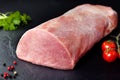 Raw meat and fresh pork. Roll uncooked pork, pork loin