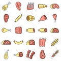 Raw meat icons set vector color line Royalty Free Stock Photo