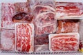 Raw meat packed on a box in the freezer Royalty Free Stock Photo