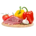 Raw meat with peppers, tomatoes and garlic ingredi