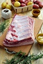 Raw meat pork spear ribs with herbs Royalty Free Stock Photo