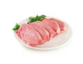 Raw Meat. Pork Steaks With Dill on a Dish Isolated against White Background Royalty Free Stock Photo