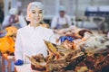 Raw meat production factory worker Royalty Free Stock Photo