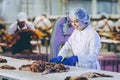 Raw meat production factory worker Royalty Free Stock Photo