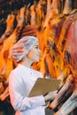 Raw meat production factory worker Royalty Free Stock Photo