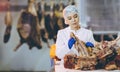 Raw meat production factory worker Royalty Free Stock Photo