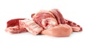 Raw meat products on white background