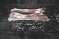 Raw meat put on the grill, traditional Argentine cuisine, Asado barbecue, Royalty Free Stock Photo