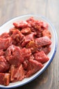 Raw meat with sauce on dish Royalty Free Stock Photo