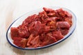 Raw meat with sauce on dish Royalty Free Stock Photo