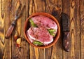 raw meat with spice on plate Royalty Free Stock Photo
