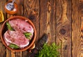 raw meat with spice on plate Royalty Free Stock Photo