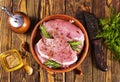 raw meat with spice on plate Royalty Free Stock Photo