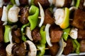 Raw meat spit with onion, pepper and mushrooms Royalty Free Stock Photo