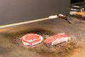 Raw meat on Tepanyaki Royalty Free Stock Photo