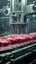Raw meat transformation Industrial machines cut and process beef