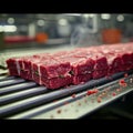Raw meat transformation Industrial machines cut and process beef