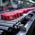 Raw meat transformation Industrial machines cut and process beef