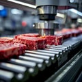 Raw meat transformation Industrial machines cut and process beef