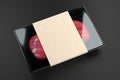 raw meat tray under transparent film envelope isolated - steak package