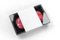 Raw meat tray under transparent film envelope isolated - steak package