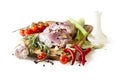 Raw meat, vegetables, board Royalty Free Stock Photo