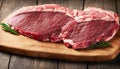 raw meat on wooden cutting board. AI Generated Royalty Free Stock Photo