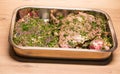 Raw meats marinated in garlic olive oil parsley salt pepper