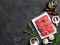 Raw minced beef on light gray cement background Royalty Free Stock Photo