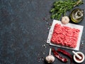 Raw minced beef on light gray cement background Royalty Free Stock Photo