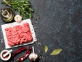 Raw minced beef on light gray cement background Royalty Free Stock Photo