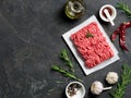 Raw minced beef on light gray cement background Royalty Free Stock Photo