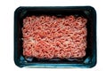 Raw minced meat on a plastic black plate, white isolated background Royalty Free Stock Photo