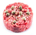 Raw minced meat or raw hamburger isolated on white background. Top view Royalty Free Stock Photo