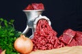 Raw Mincer with fresh minced beef meat Royalty Free Stock Photo