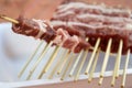 Raw mini sheep skewers Royalty Free Stock Photo