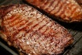 Raw minute steak of marbled beef in a grill pan Royalty Free Stock Photo